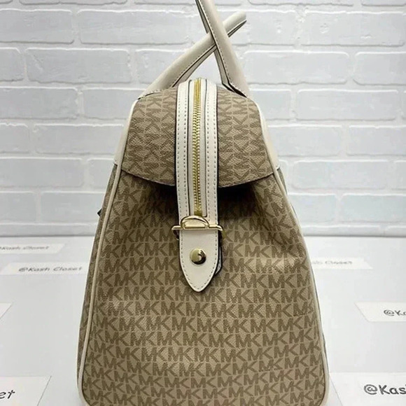 Michael Kors Weekender Travel Bag Top Zip Large Jet Set Girls Travel Light Cream - Picture 3 of 11